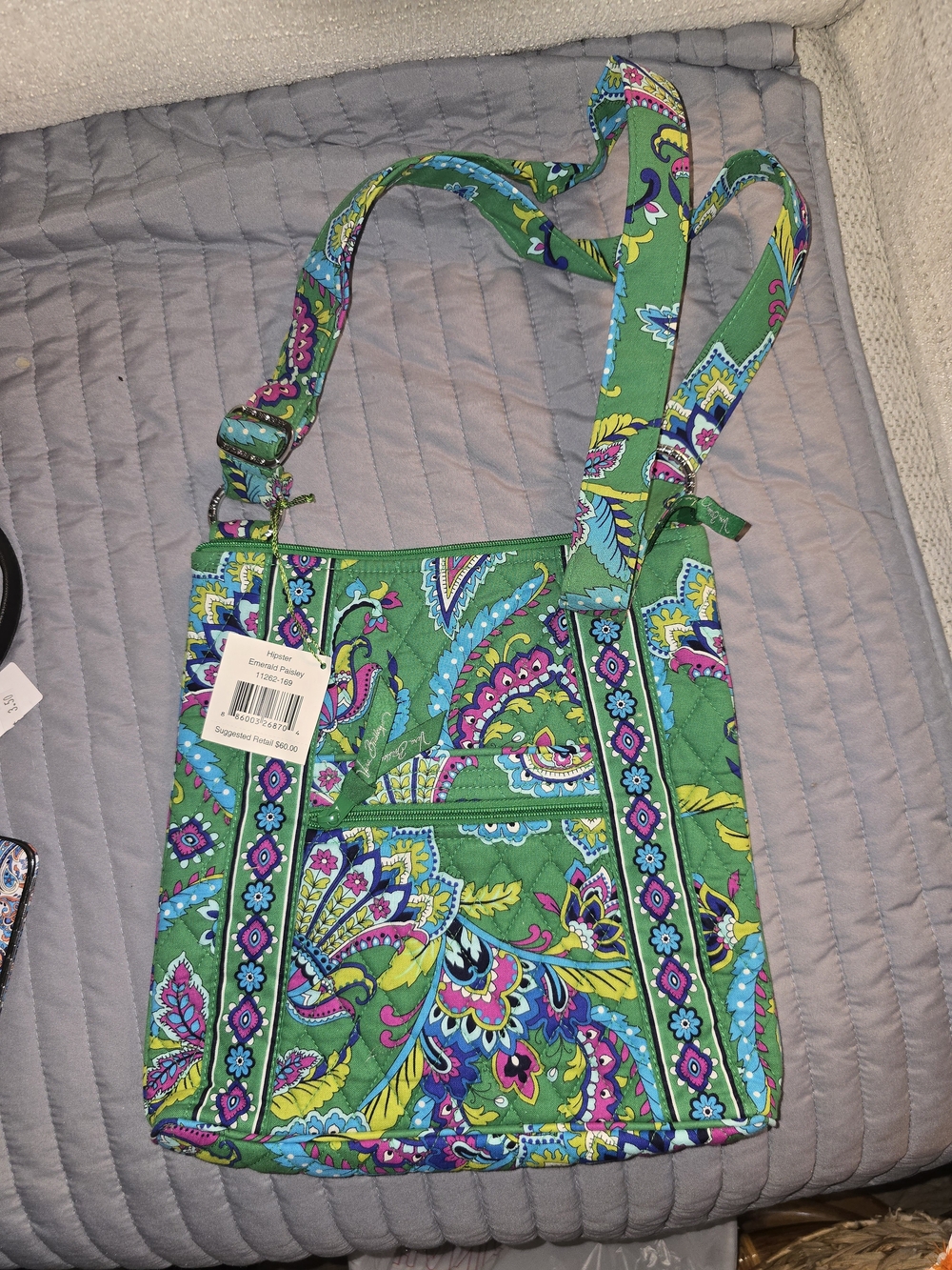 Vera Bradley Green Paisley Quilted Crossbody Bag with Multicolor Accents